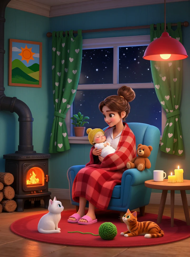 A family resting together in a warm home